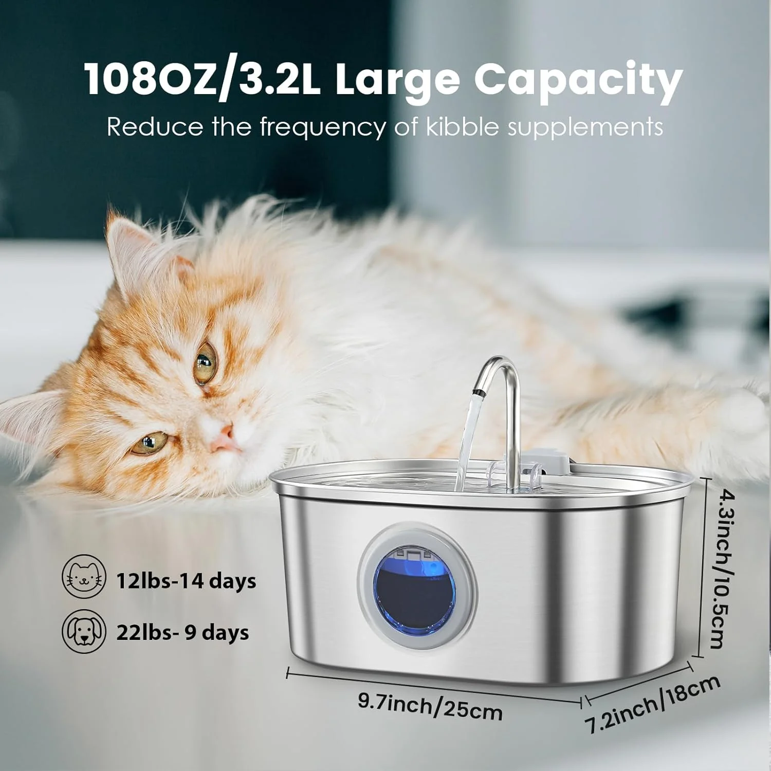 Cat Water Fountain Stainless Steel 3.2L - Image 2