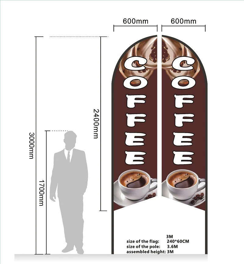 COFFEE RED Pre-print Double Sided Feather Banner Flag Business Commersial - Image 3
