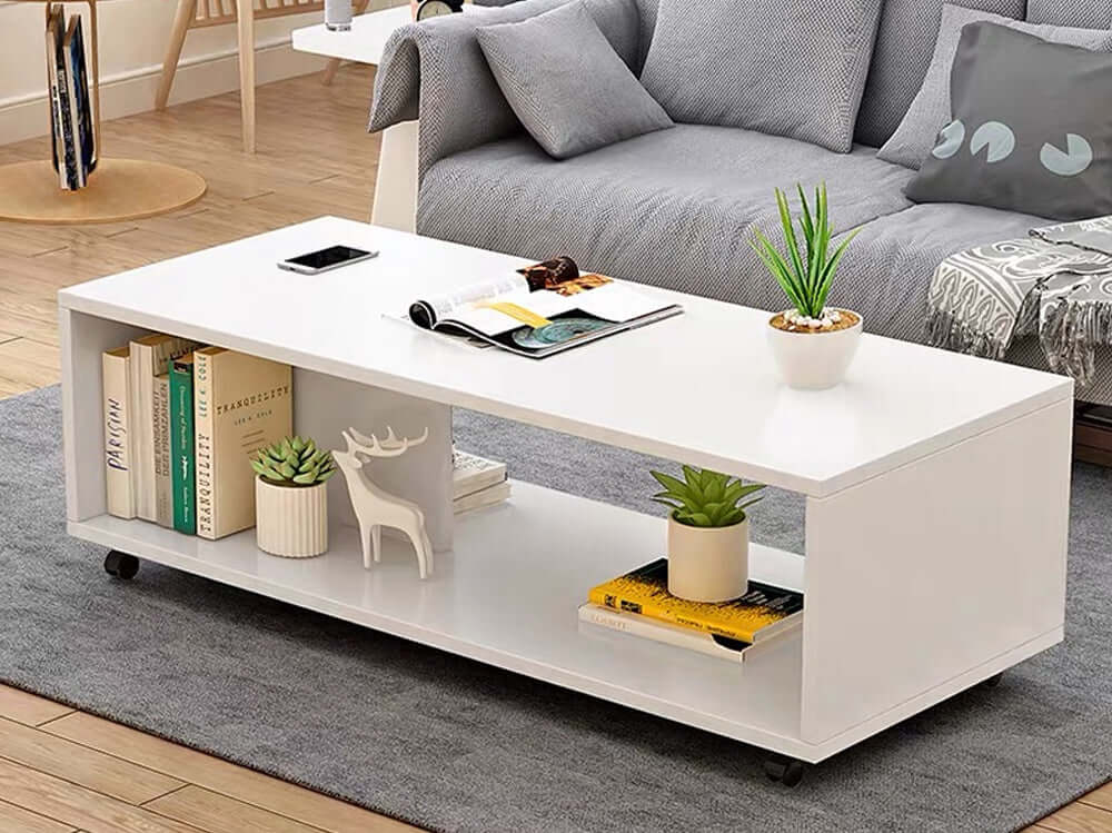 Coffee Table White with Wheels - Image 3