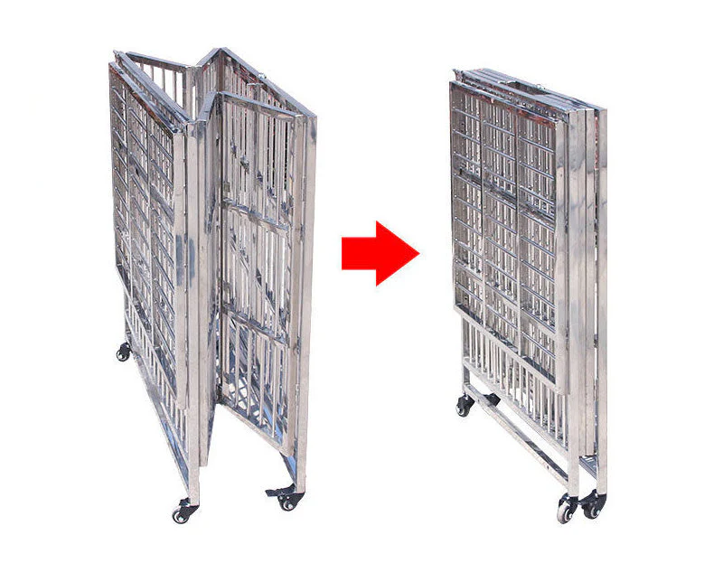 Collapsible Stainless Steel Pet Cage 94CM Large with Wheels - Image 2