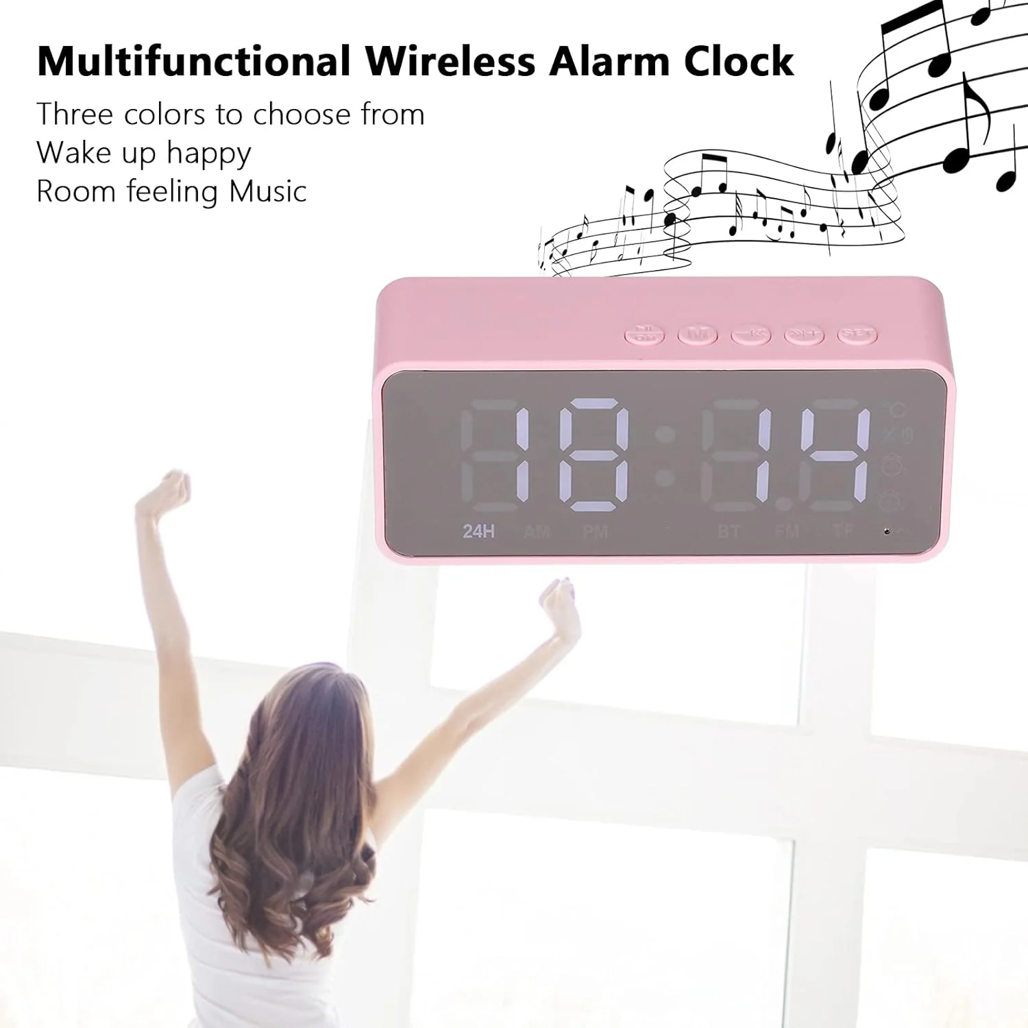 Digital Smart Alarm Clock With Bluetooth Speaker (Pink) - Image 3