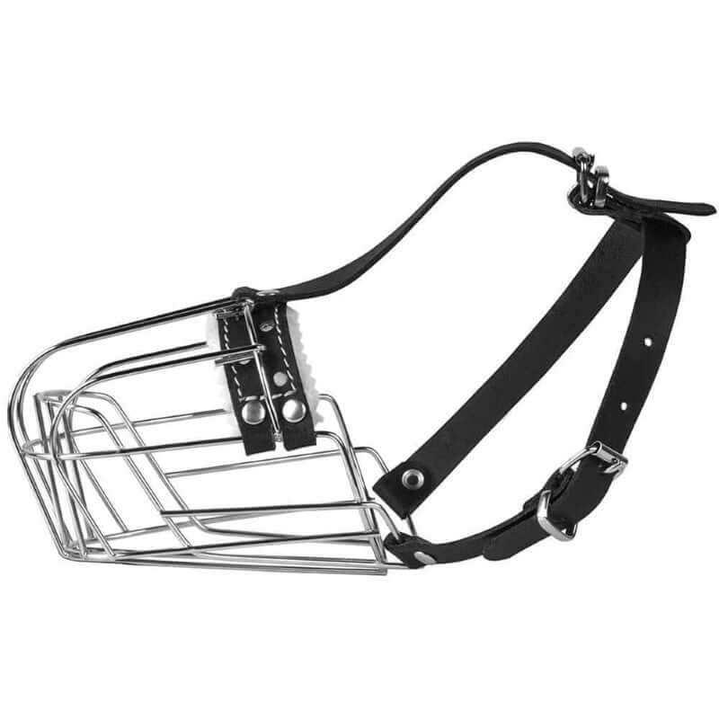 Dog Muzzle Wire Basket Amstaff Pit Bull Metal Mask Adjustable Leather Straps - Image 2