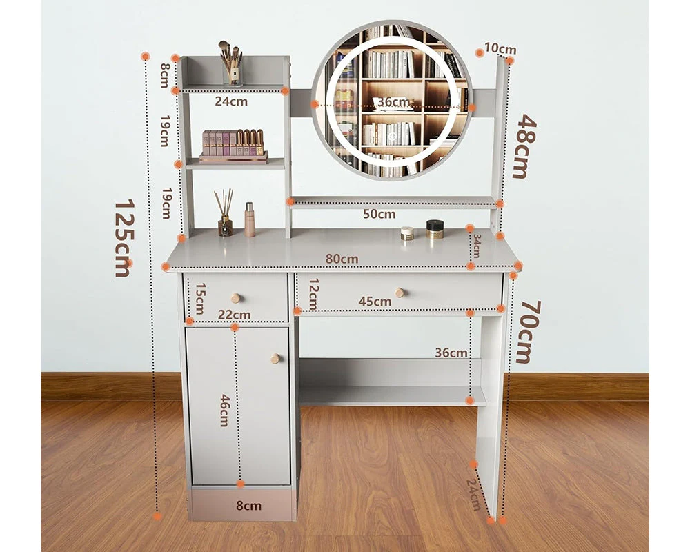 LED Mirror Dressing Table – Modern Vanity Desk with Drawers & Storage Shelves - Image 12