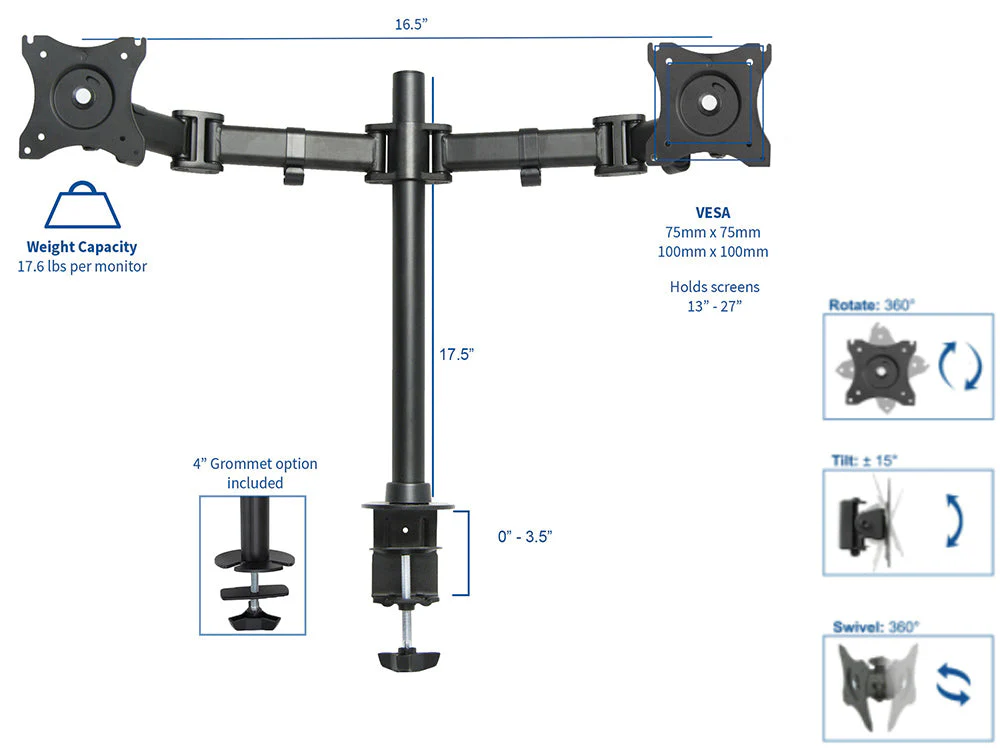 Dual Arm Monitor Mount Stand Bracket - Image 3