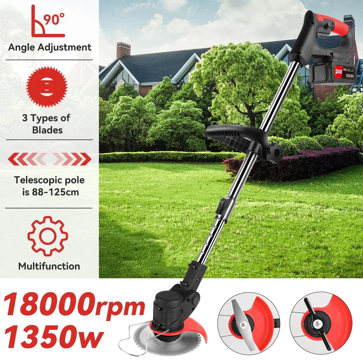Electric Cordless Lawnmower Electric Rotary Lawn Mower, Close Edge Cutting, Rear Roller, Manual Height Adjust - Image 7