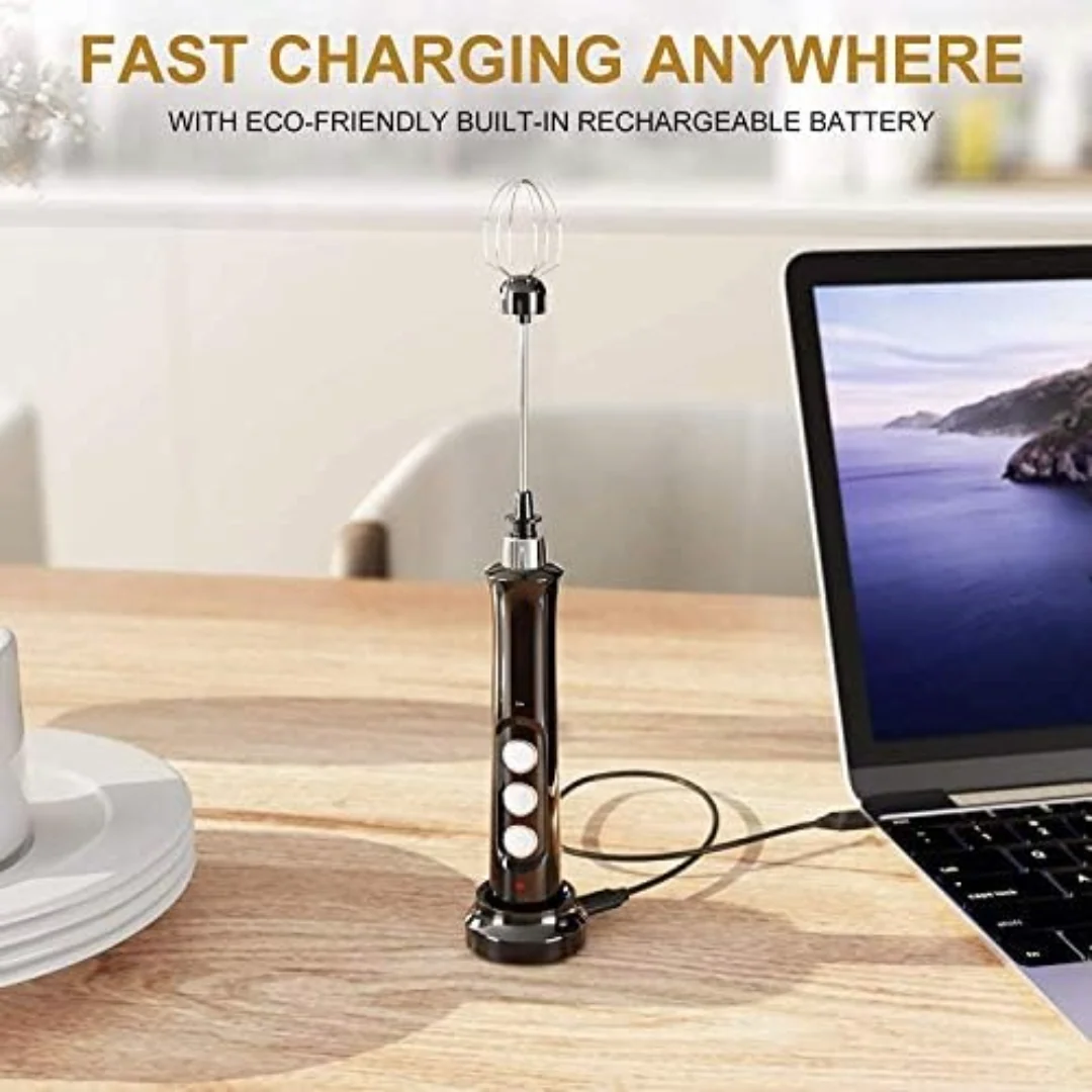 Electric Milk Frother Rechargeable Whisk Mixer Stirrer (Black) - Image 7