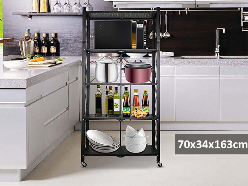 Foldable 5 Tier Kitchen Trolley Shelving Unit with Wheels - Image 6