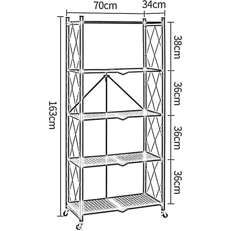 Foldable 5 Tier Kitchen Trolley Shelving Unit with Wheels - Image 7