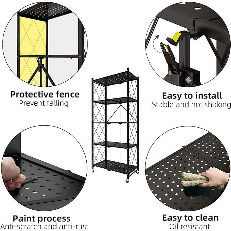 Foldable 5 Tier Kitchen Trolley Shelving Unit with Wheels - Image 8