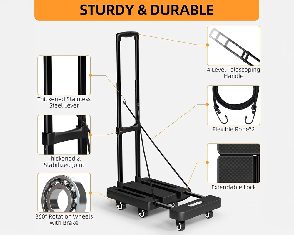 Folding Trolley Hand Truck Push Luggage Cart - Image 6