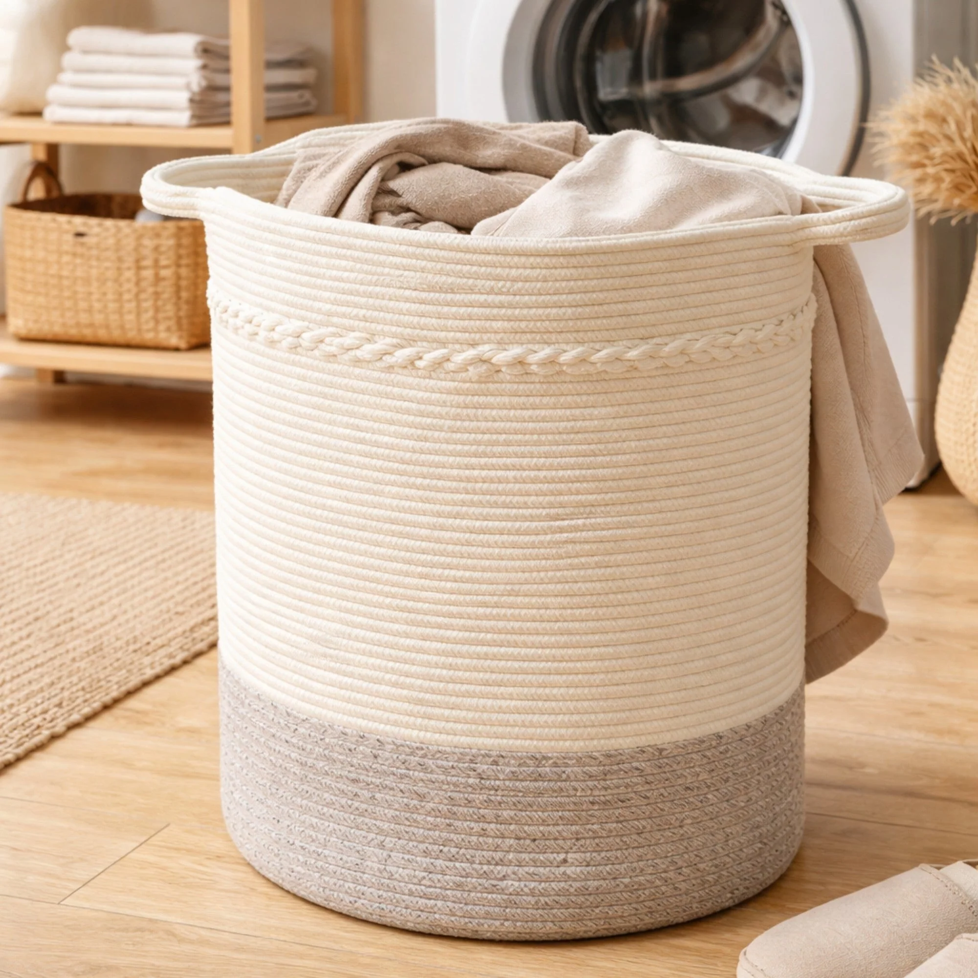 Frankly Cotton Woven Linen Basket White/Natural - Image 2