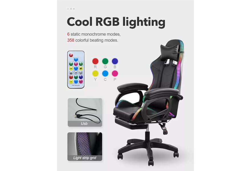 Gaming Chair with Footrest – RGB Gaming Chair with Speakers & Lights - Image 11
