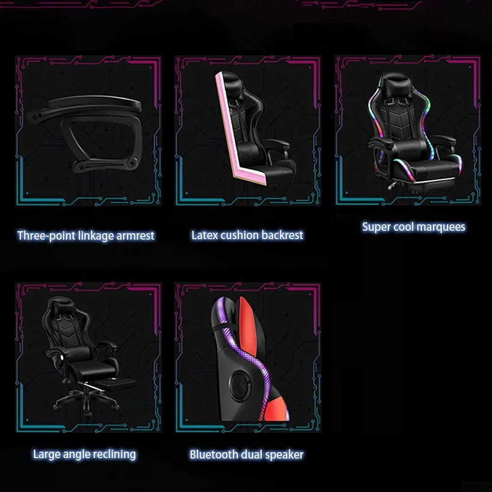 Gaming Chair with Footrest – RGB Gaming Chair with Speakers & Lights - Image 9