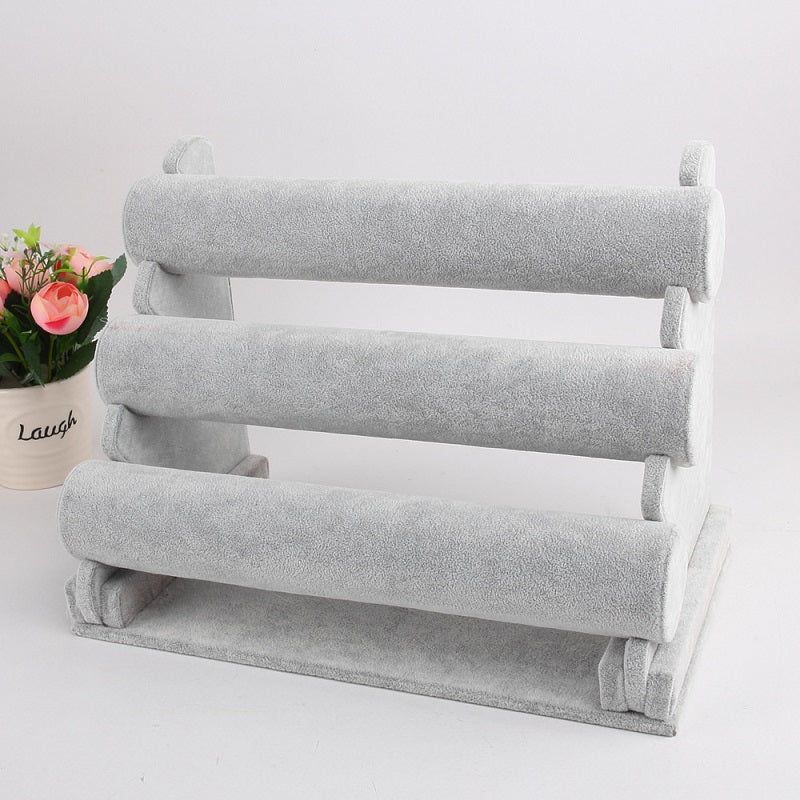 GREY Velvet 3-Level Bracelet Watch Display Stand/Holder - Image 2