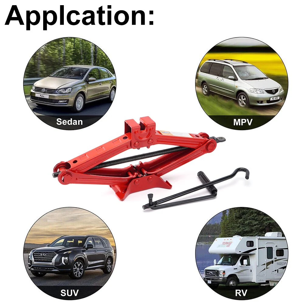 Scissor Jack Heavy Duty – 2 Ton Steel Car Jack with Ratchet Wrench Red - Image 8