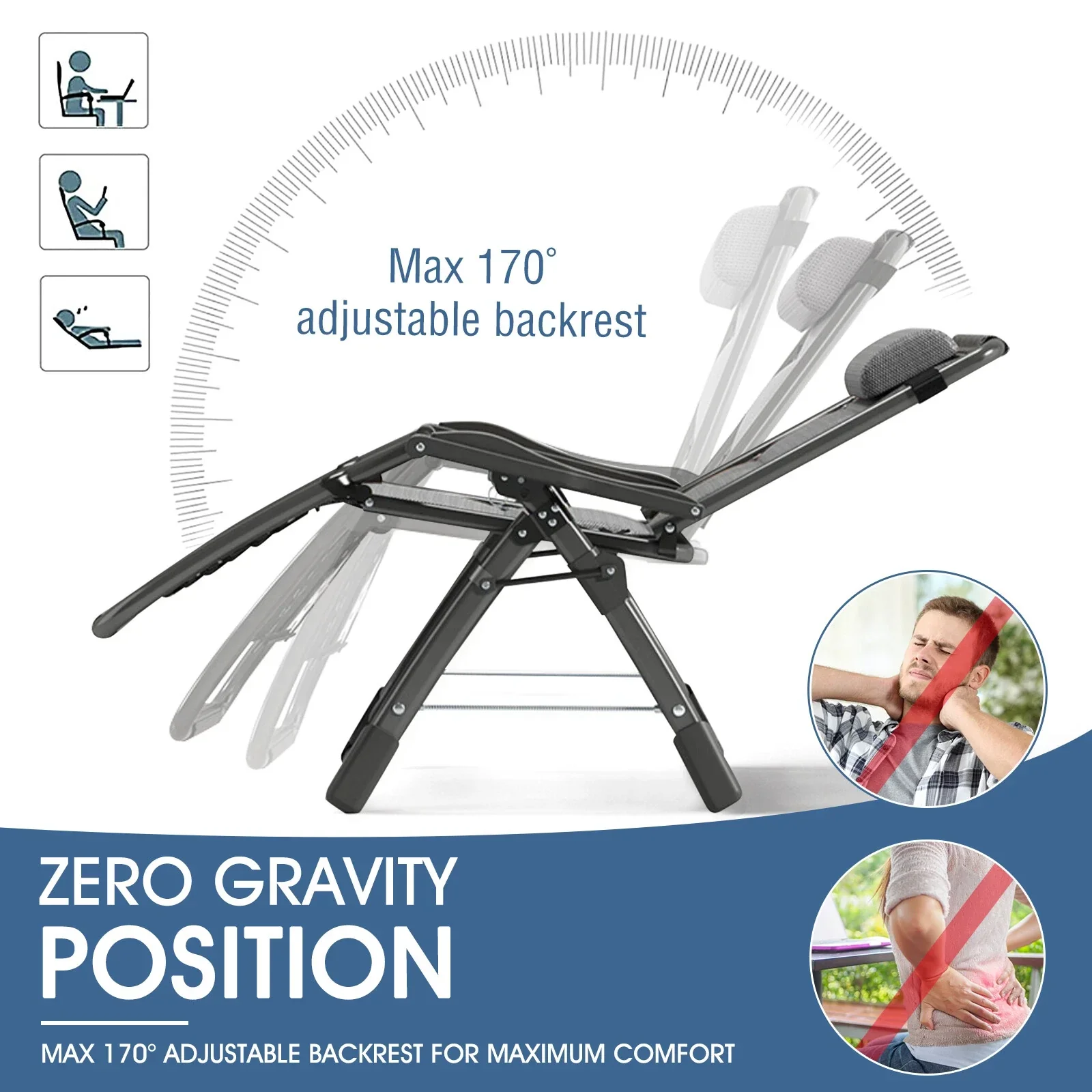Heavy Duty Folding Zero Gravity Chair Camping Chair Reclining Beach Chair - Image 11