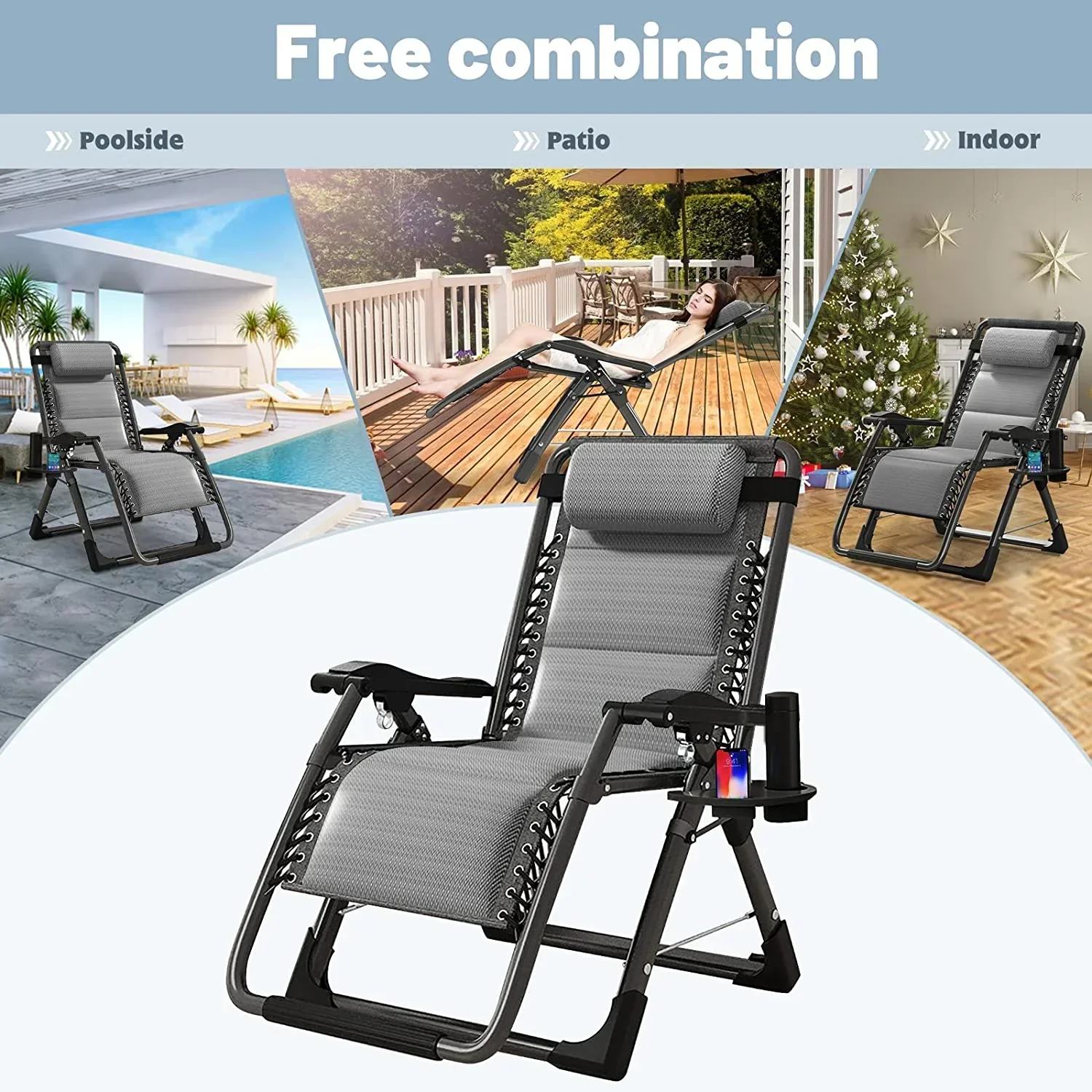 Heavy Duty Folding Zero Gravity Chair Camping Chair Reclining Beach Chair - Image 2