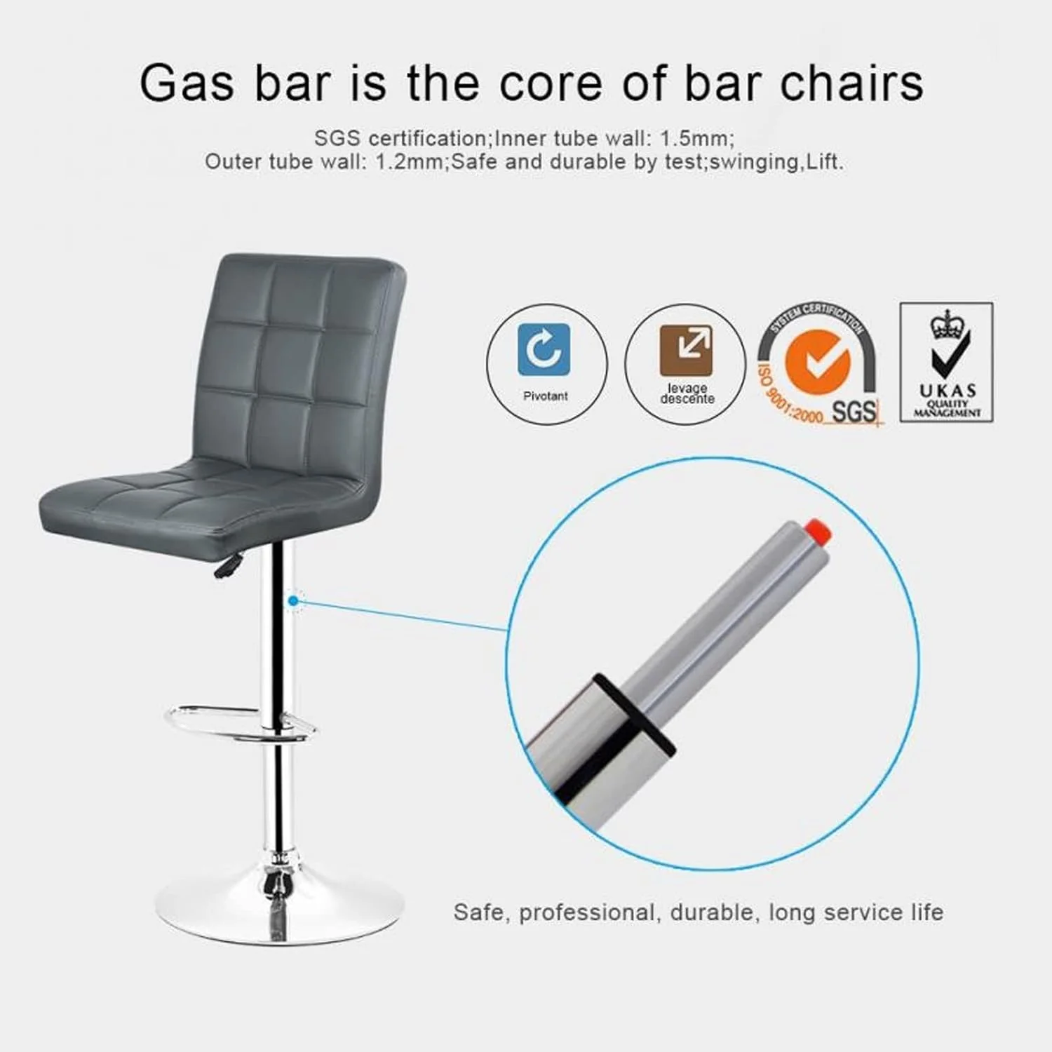 Height Adjustable Bar Stool PU Leather Bar Stools - Image 6