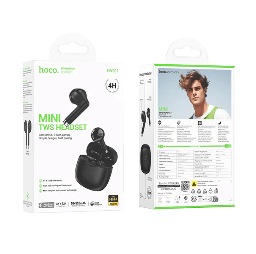 hoco TWS Earbuds Deep Bass IPX4 – EW201 Black - Image 4