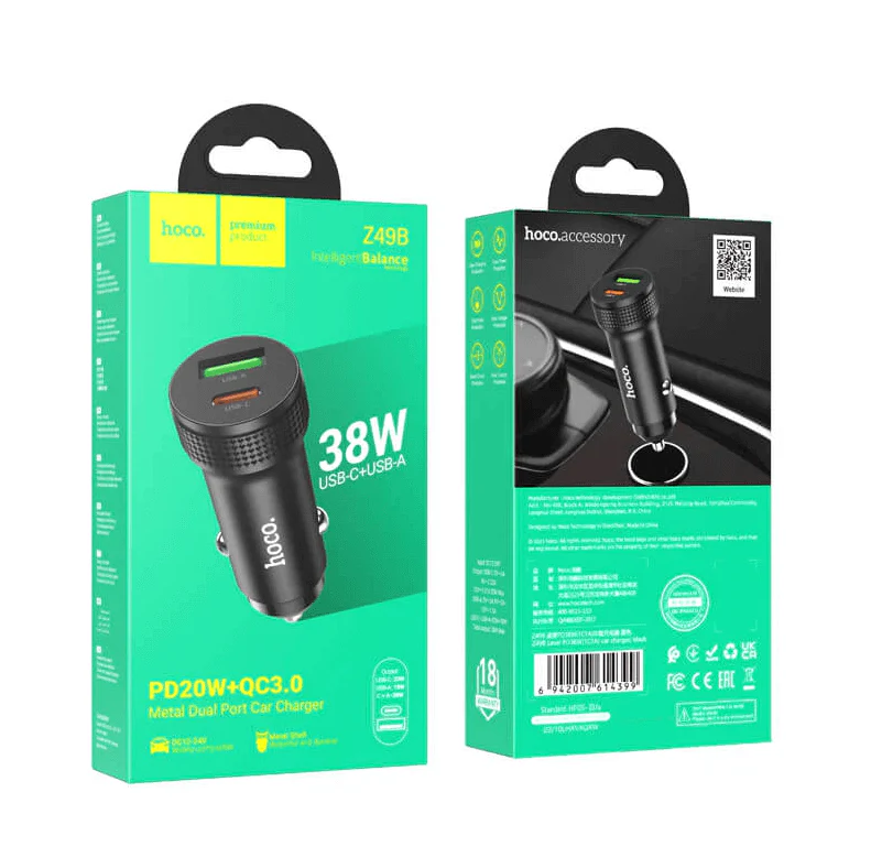 Hoco Z49B Dual-Port Car Charger 38W | USB-C PD & USB-A QC Fast Charging - Image 5