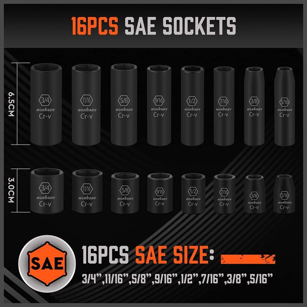 HORUSDY 3/8inch Drive Impact Socket Set 50Piece - Image 5