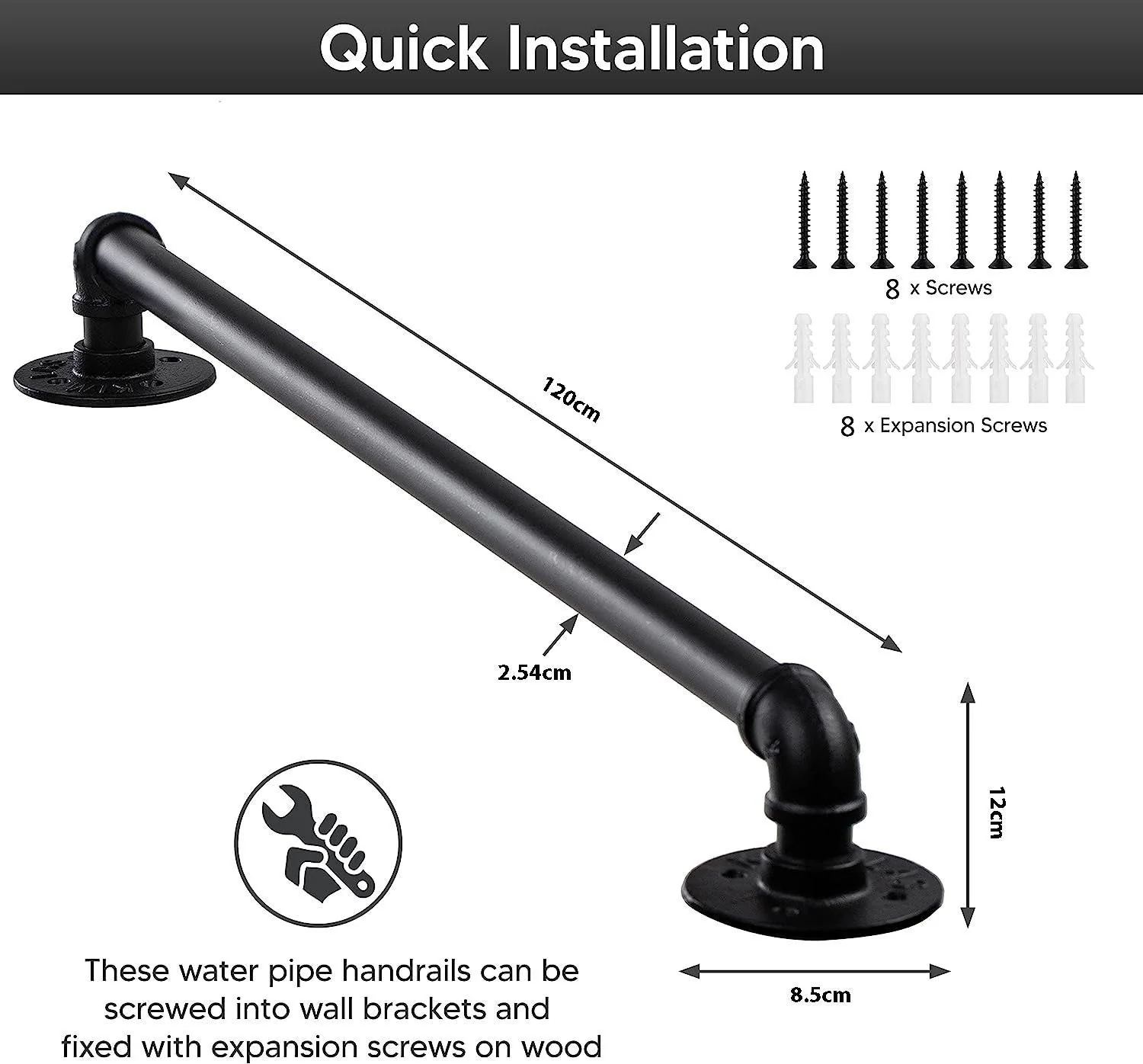 Industrial Pipe Stair Handrail 120CM - Image 9