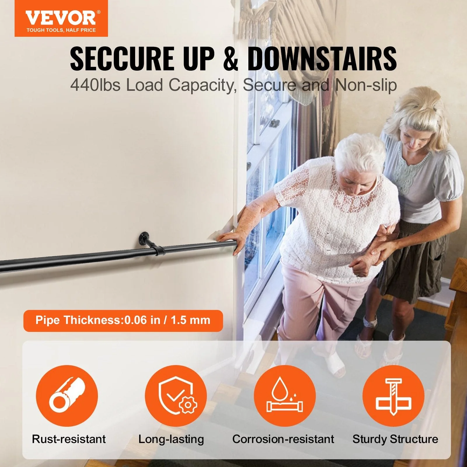 Industrial Pipe Stair Handrail 210CM - Image 11
