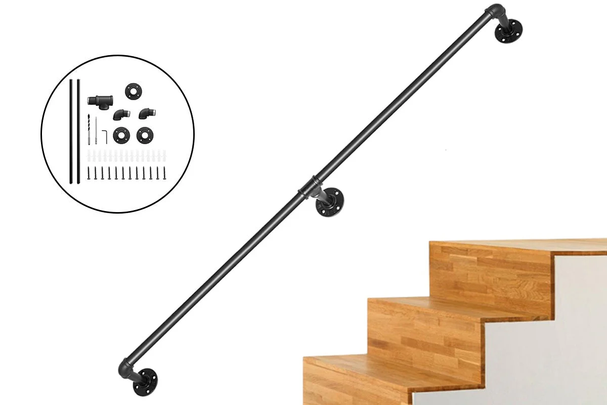 Industrial Pipe Stair Handrail 210CM - Image 4
