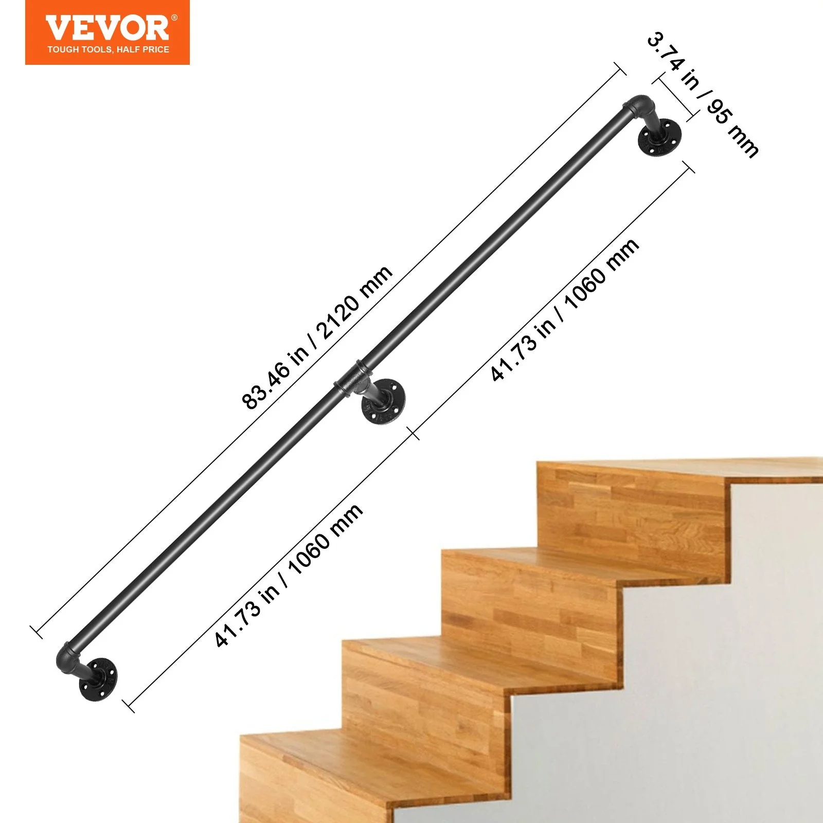 Industrial Pipe Stair Handrail 210CM - Image 6