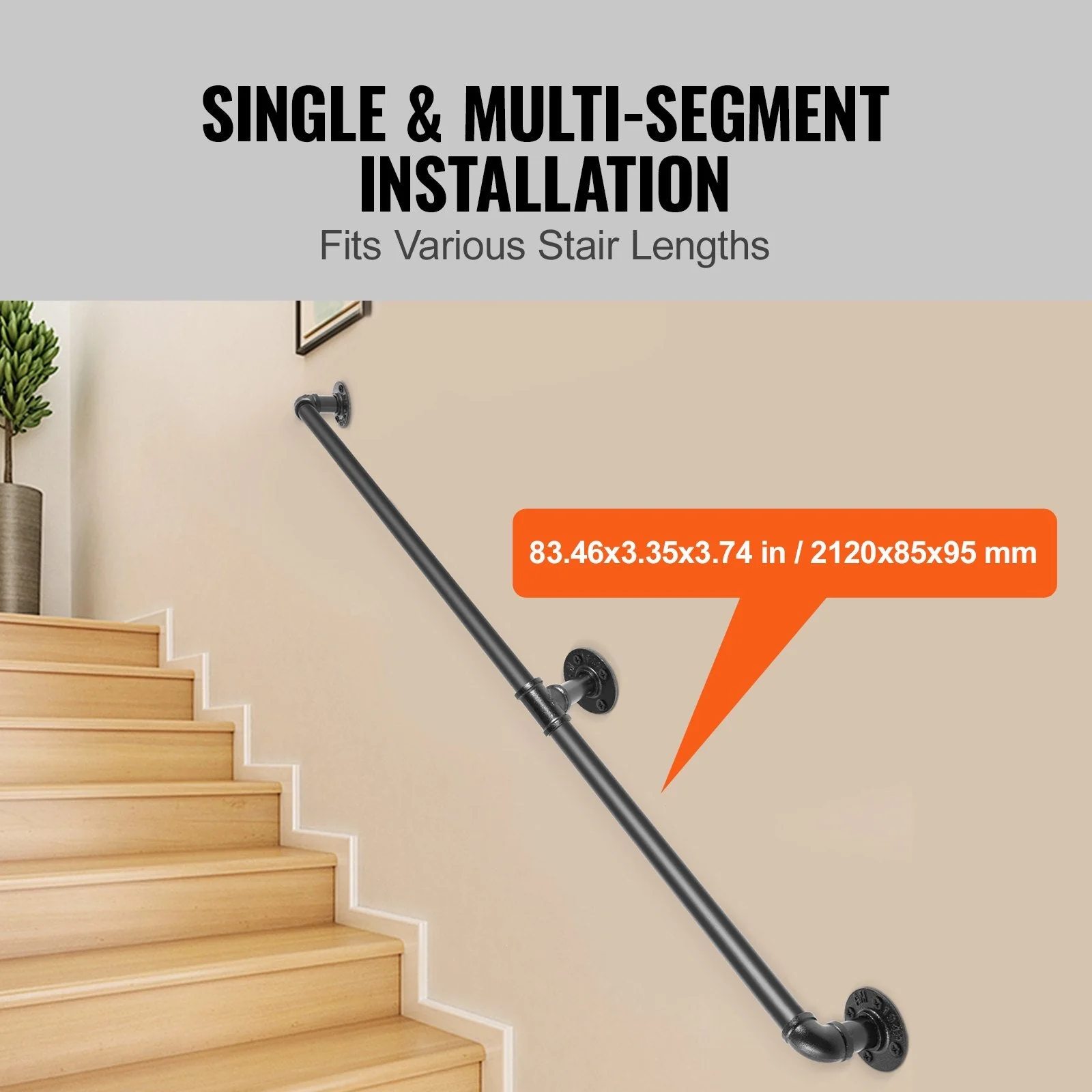 Industrial Pipe Stair Handrail 210CM - Image 9