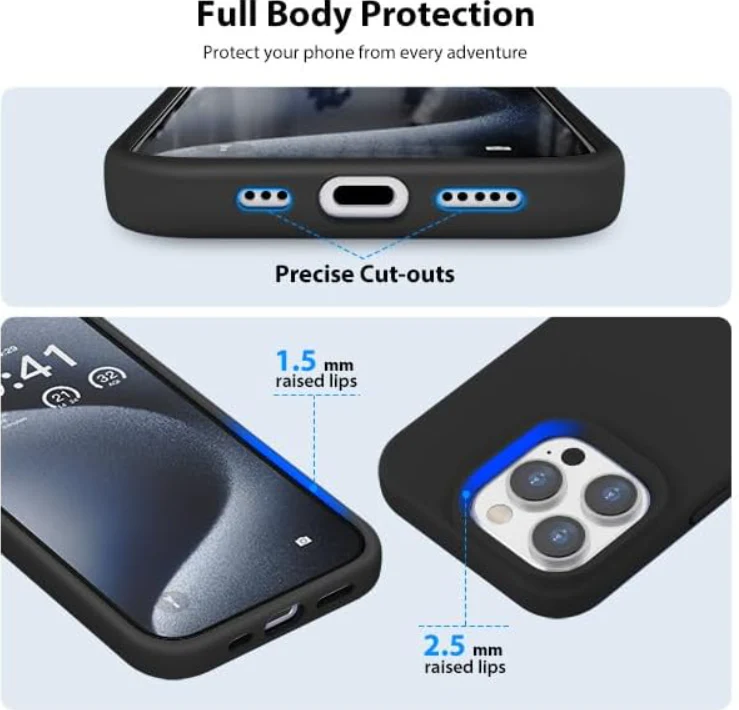 iPhone 15 Pro Max Silicone Case – Soft Protective Cover (Black, Blue, Red) - Image 4