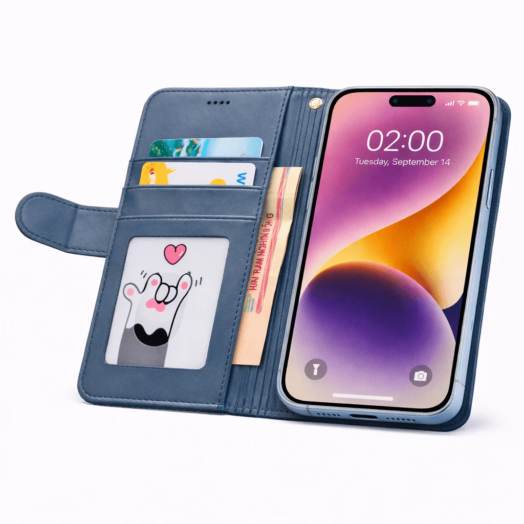 iPhone 16 Plus Flip Wallet Case Cowhide Dot Pattern - Image 9