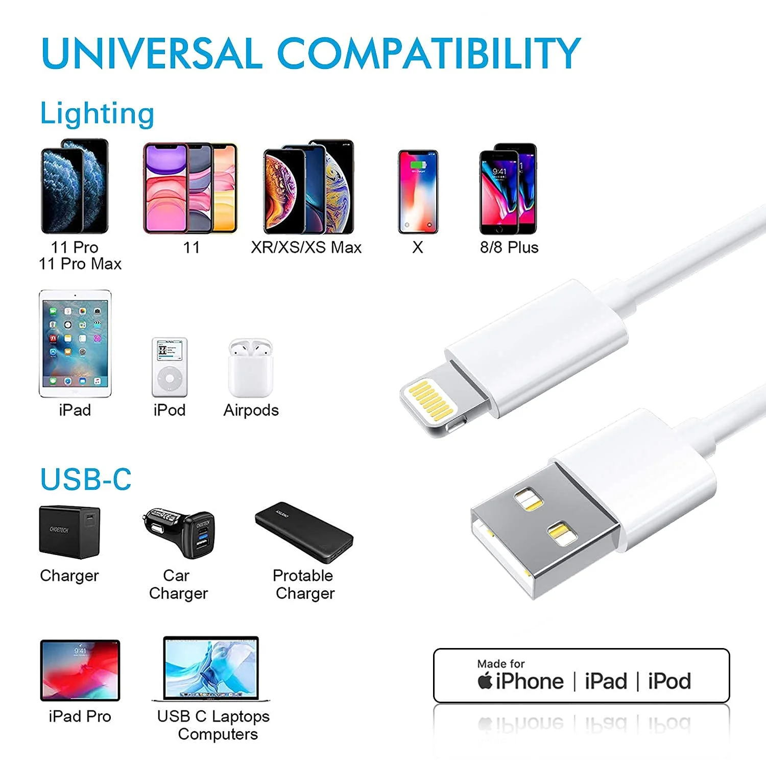 Compatible with iPhone Lightning to USB Cable 1m - Image 6