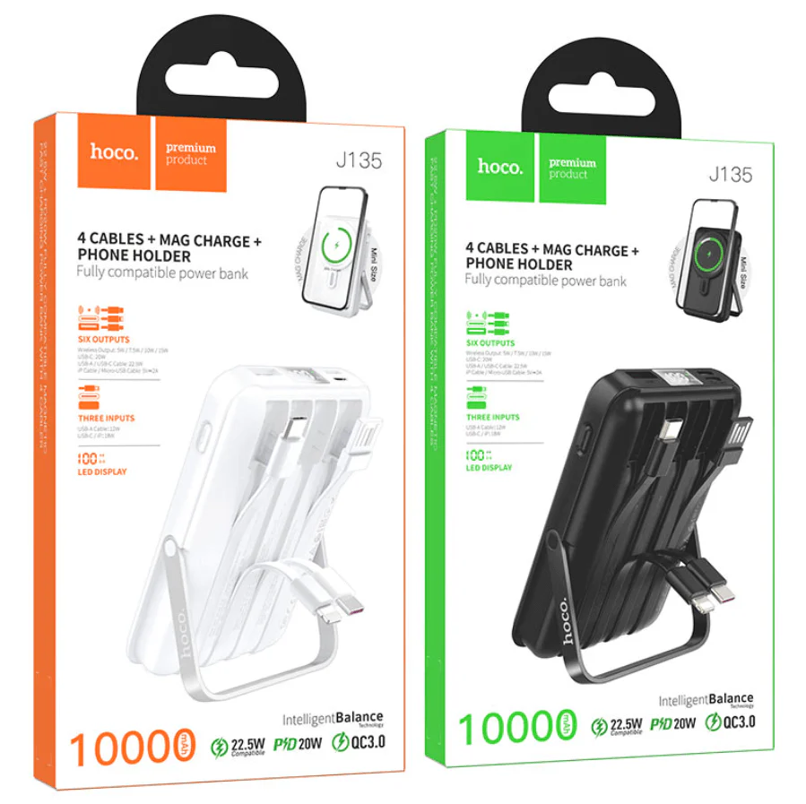 J135 Rico Magnetic Wireless Power Bank 10000mAh with Built-In Cables - Image 5