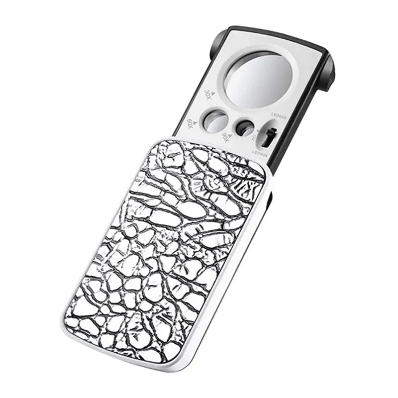 Jewelry Loupe Magnifier with UV LED Light 30X 60X 90X Slide Out Pocket Magn... S