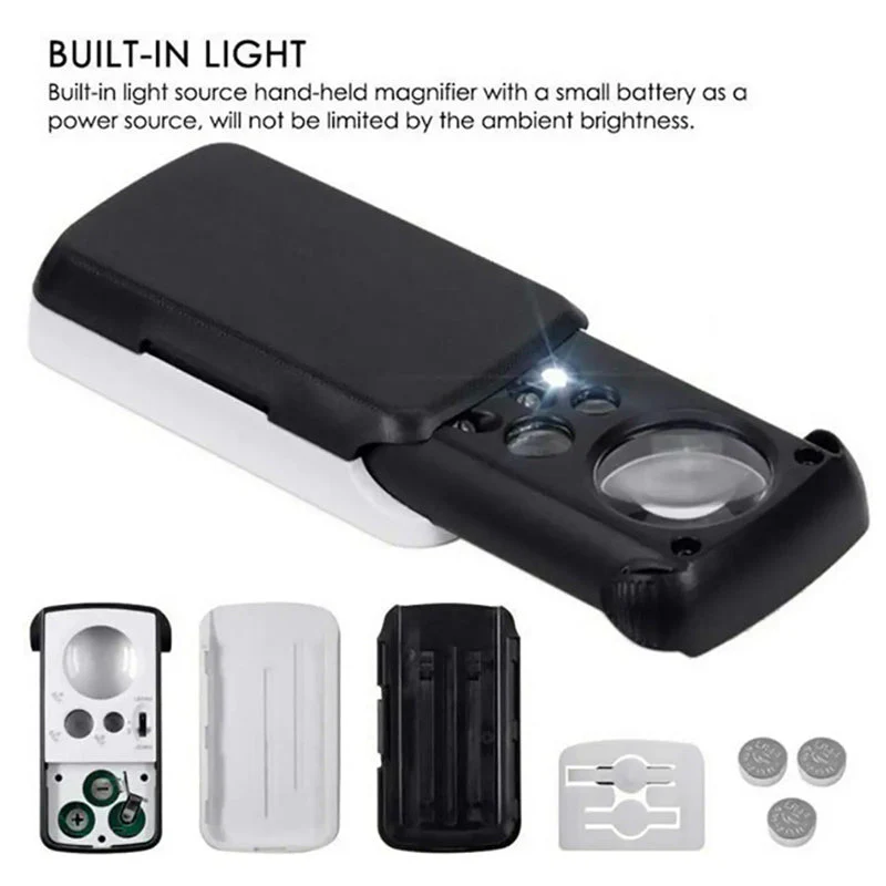 Jewelry Loupe Magnifier with UV LED Light 30X 60X 90X Slide Out Pocket Magn... S - Image 5