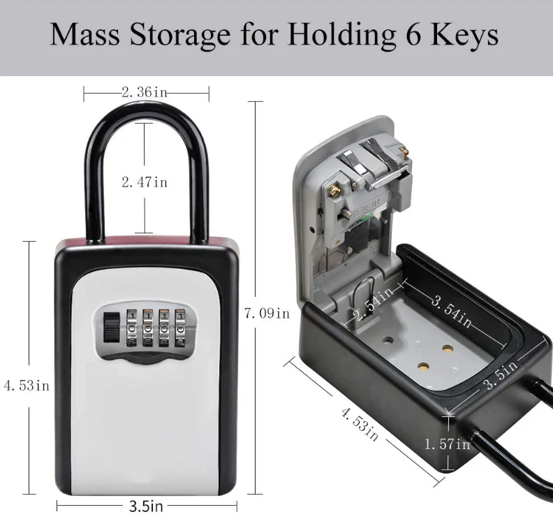 Key Lock Box Wall Mounted Portable Lock Box for House Key 5 Key Capacity - Image 2
