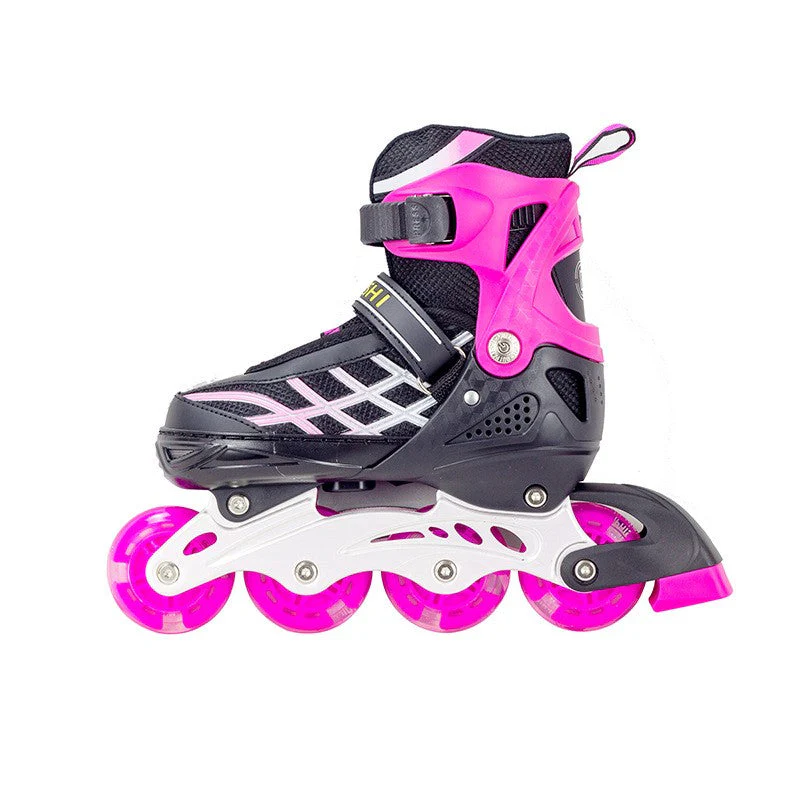 Kids Adjustable Inline Skates with Light Up Wheels Size33-37 Pink - Image 6