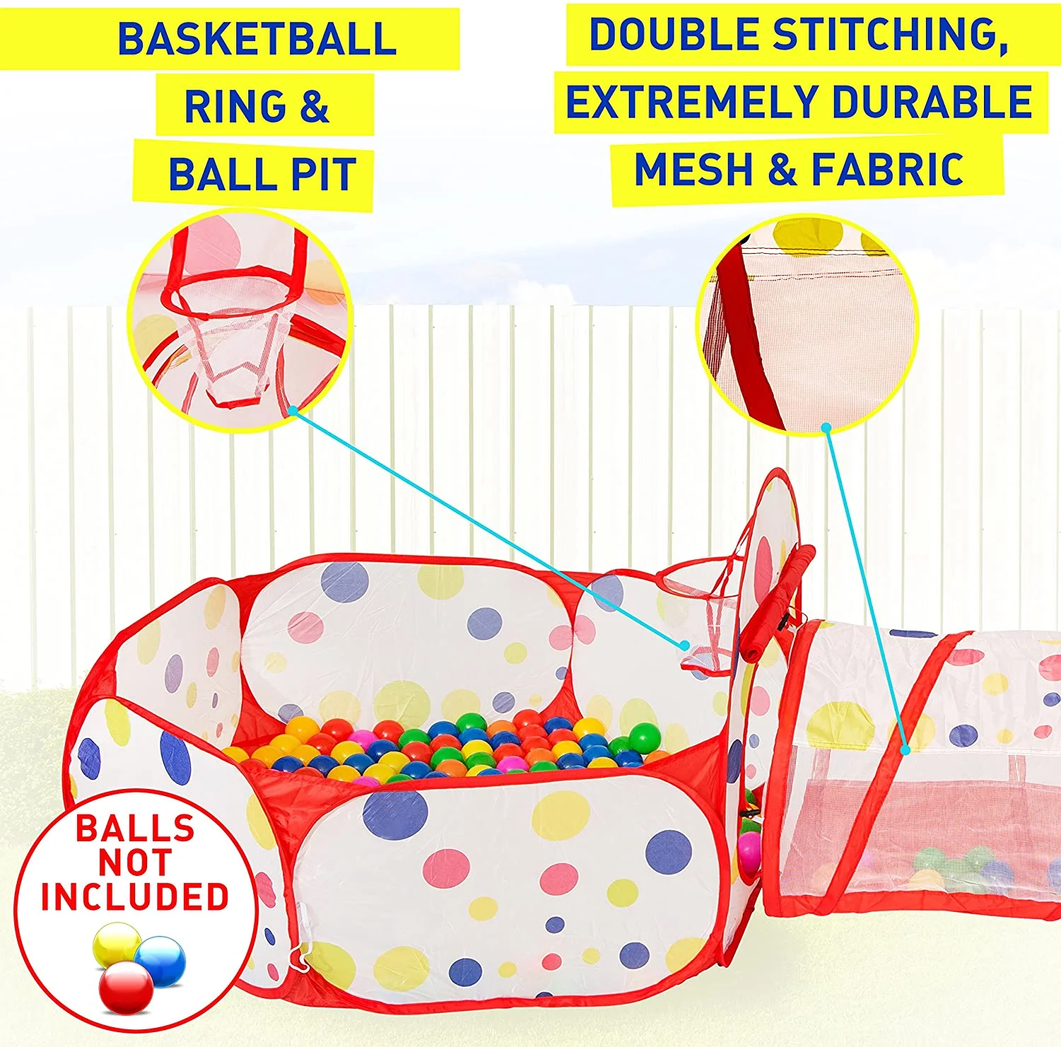 Kids Play Tent 3Pc Kids Play Tent Crawl Tunnel And Ball Pit Kids Play Tent With Basketball Hoop - Image 7