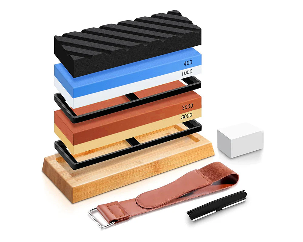 Whetstone Knife Sharpening Stone Set 400 1000 3000 8000 Grit with Bamboo Base - Image 13