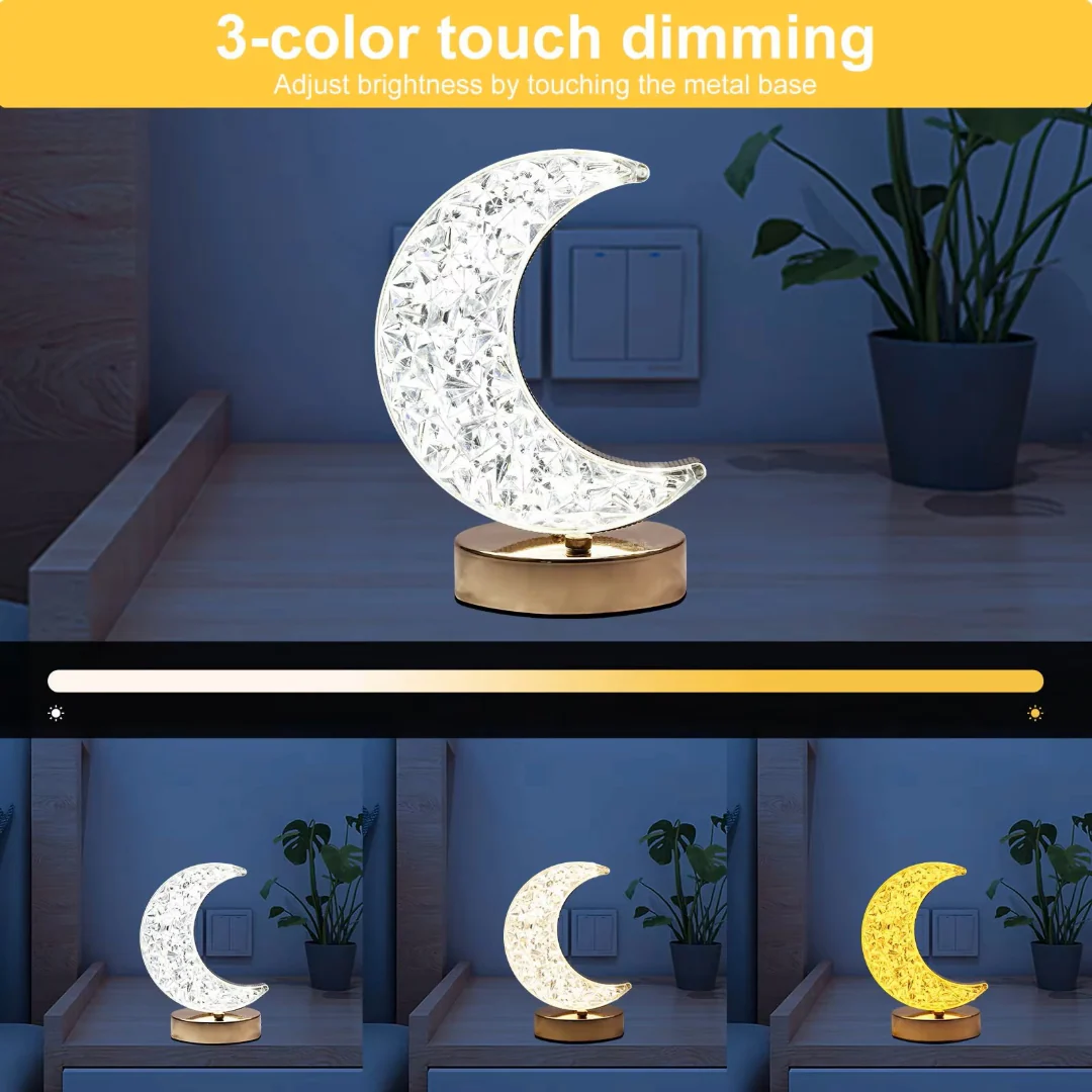 LED Night Light Lamp Half Moon Acrylic Crystal Table Lamp - Image 2