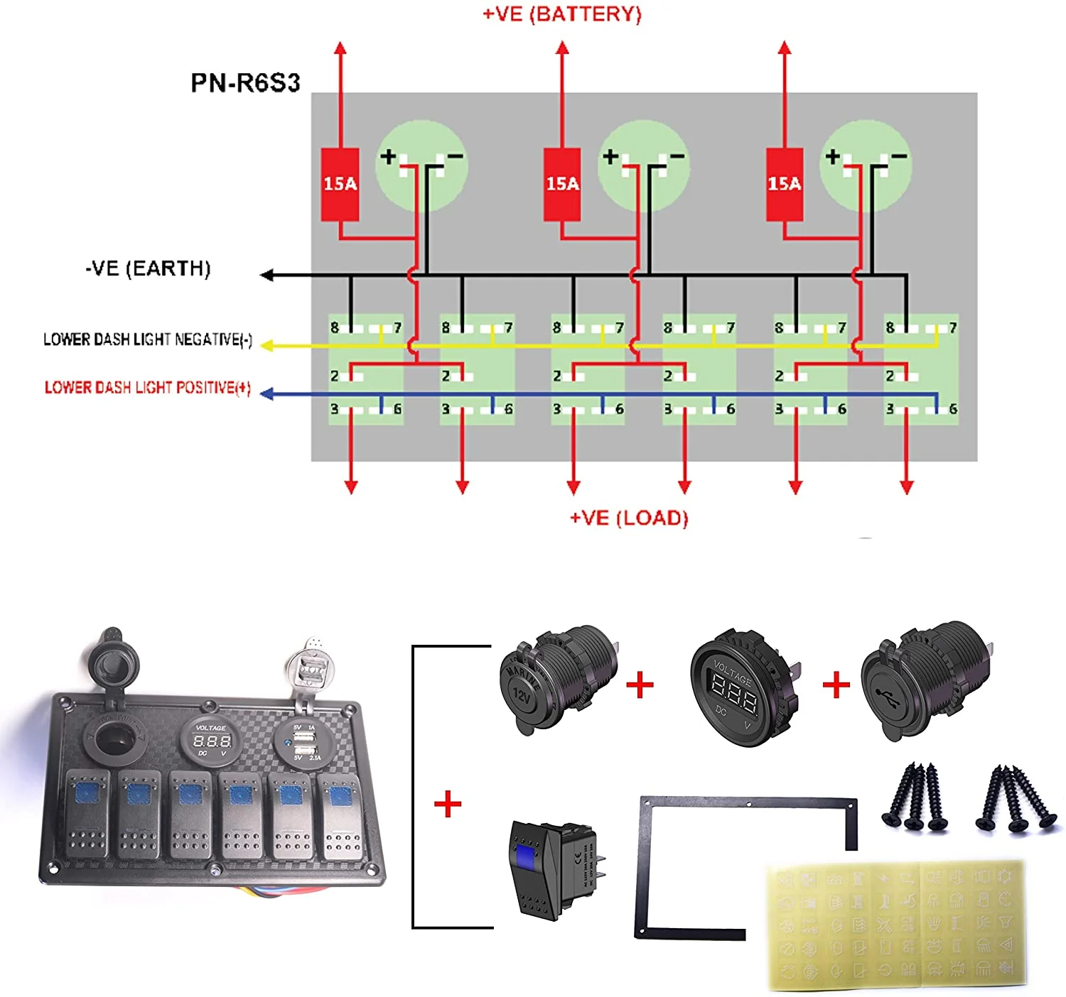 6 Gang Rocker Switch Panel - Image 5