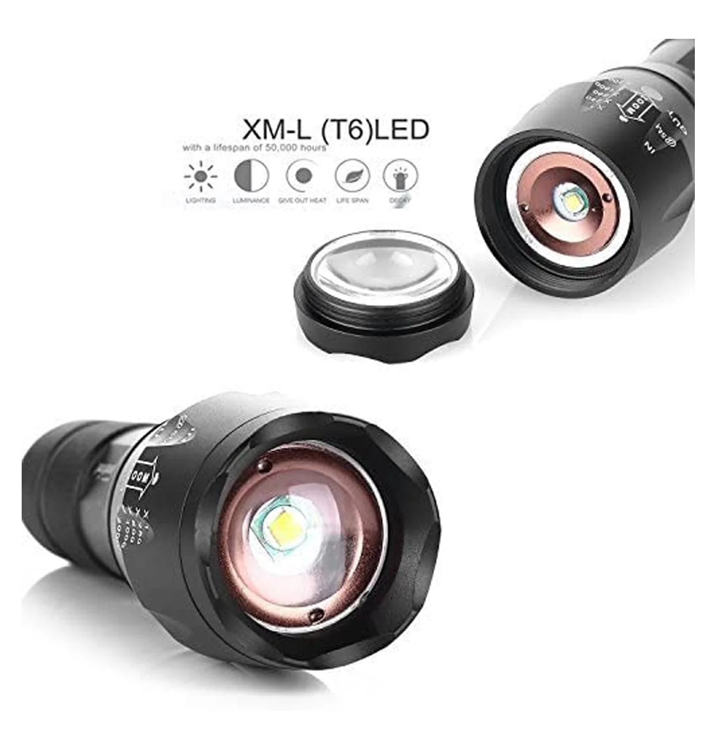 LED Torch Rechargeable High Lumens Flashlight with 18650 Battery - Image 4