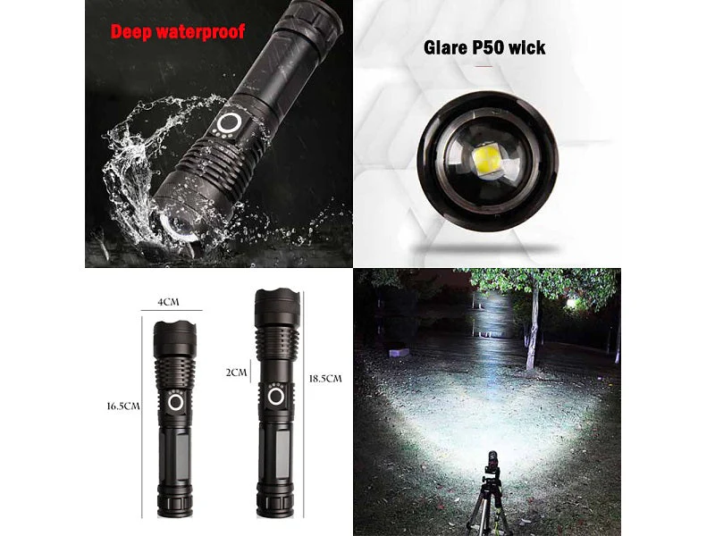 LED Torch Rechargeable High Lumens Flashlight with 26650 Battery - Image 9