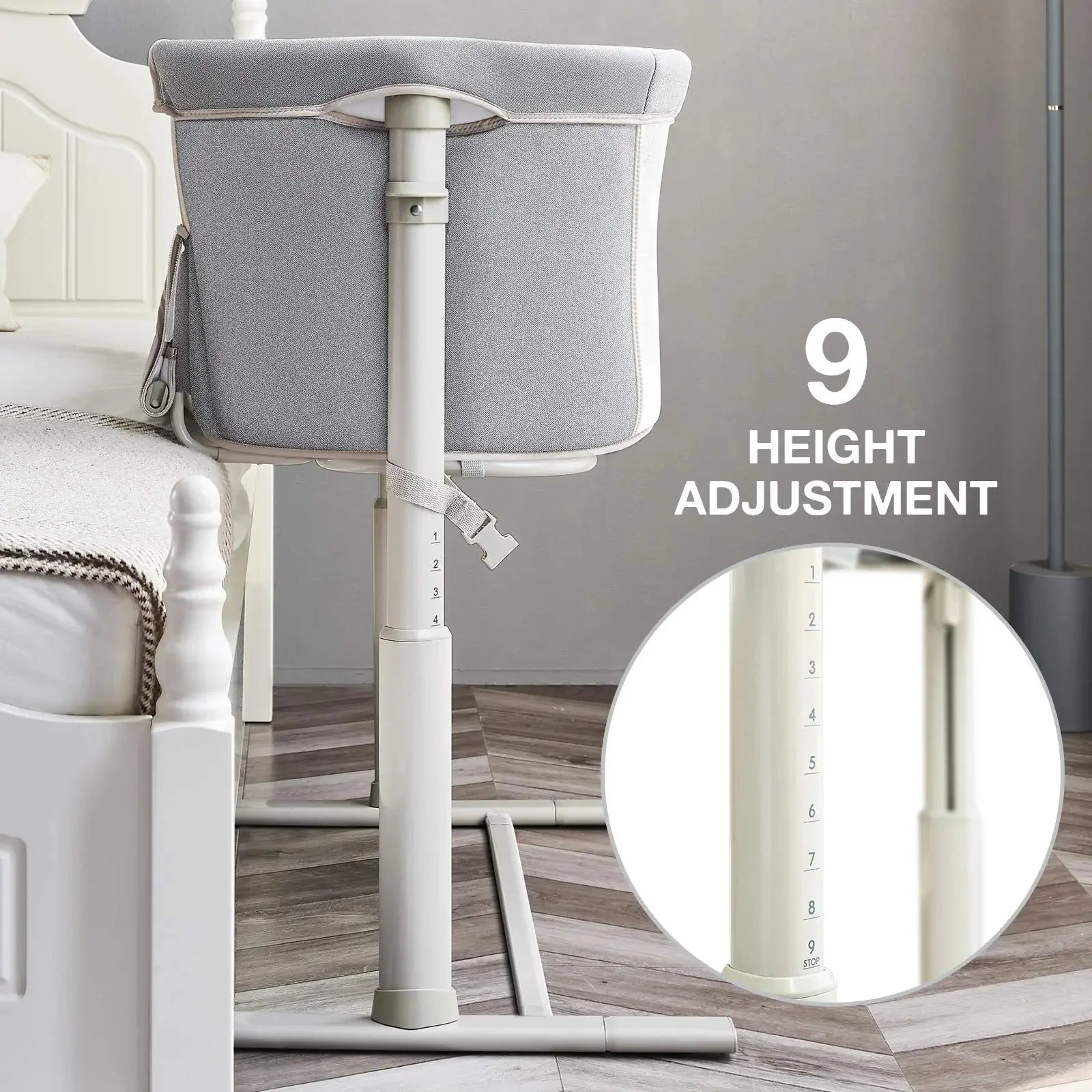 Light Grey Portable & Adjustable Baby Crib/ Baby Bassinet Bedside Sleeper - Image 4