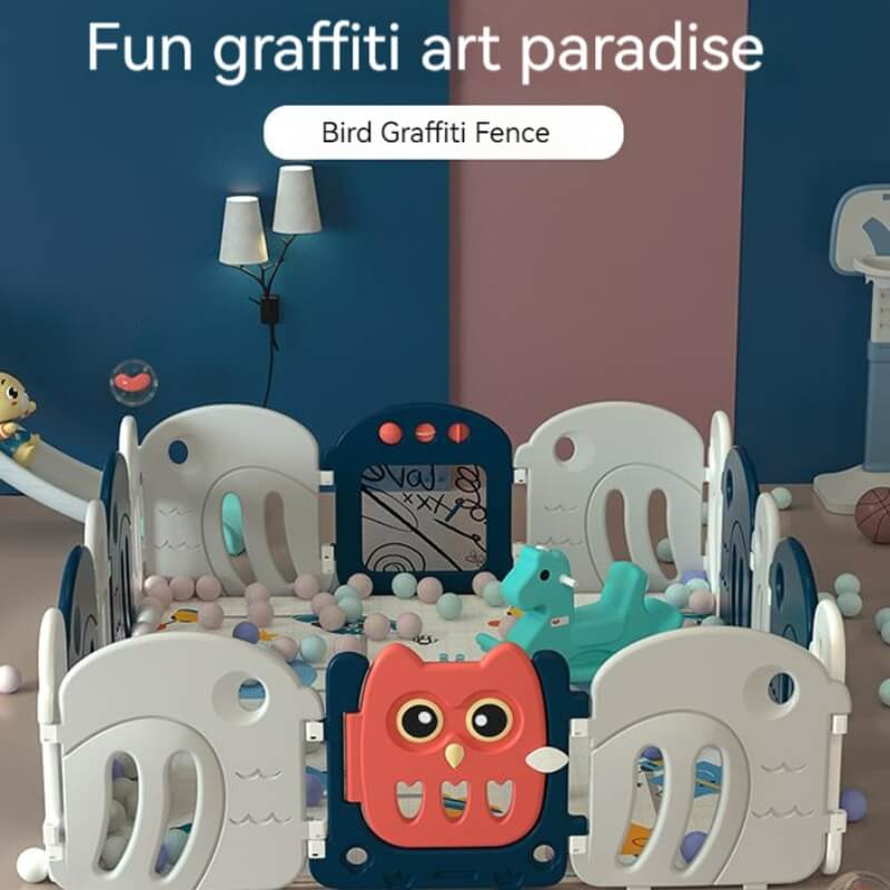 Luxurious Solid Baby Playpen with a Graffiti Panel 189*189*66cm Blue Bird - Image 7