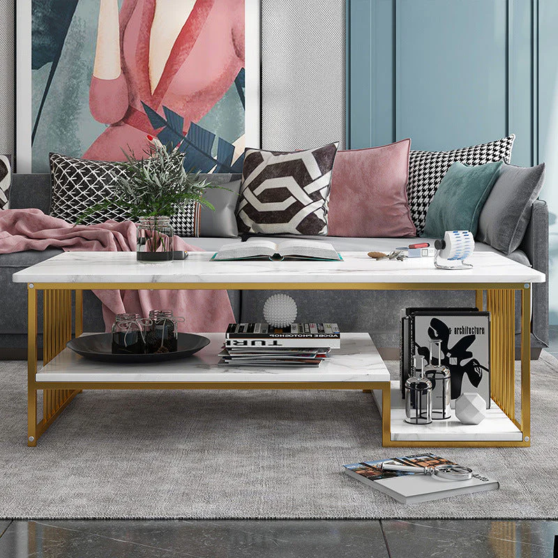 Marble Texture Modern Rectangle Coffee Table - Image 6