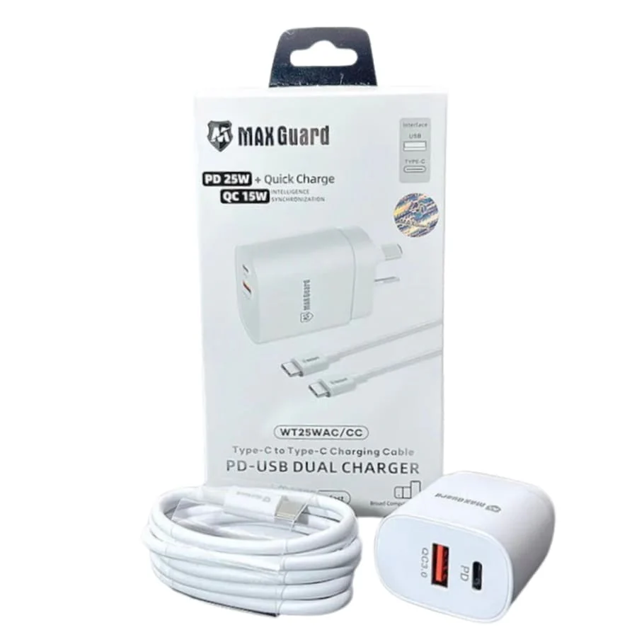Maxguard Type C & USB Power Adapter Wall Plug (NZ / AUS), With Type C to Type C Cable - Image 2