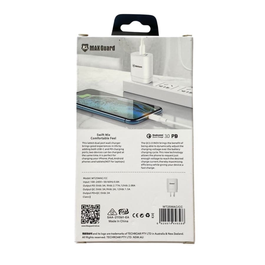 Maxguard Type C & USB Power Adapter Wall Plug (NZ / AUS), With Type C to Type C Cable - Image 3
