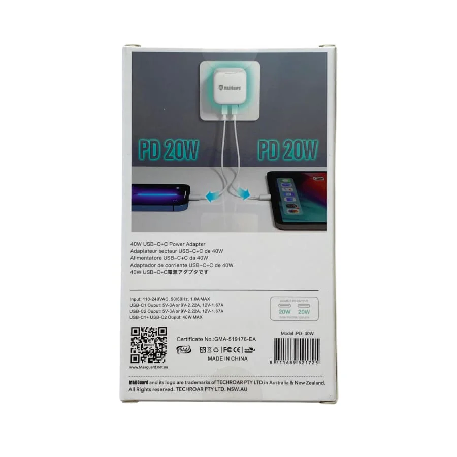 Maxguard Type C (x2 ports) Power Adapter Wall Plug (NZ / AUS) - Image 2